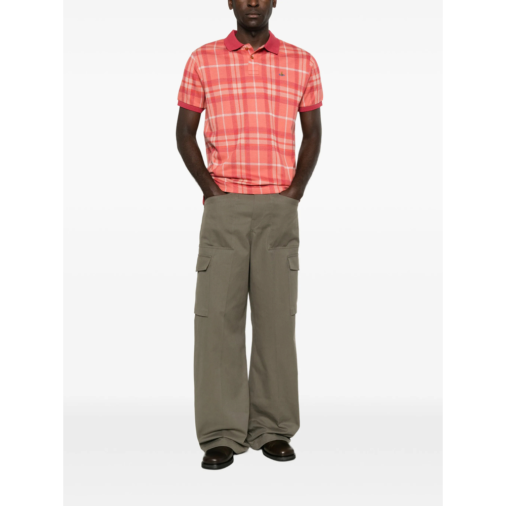 Check-Pattern Orb-Embroidered Polo Shirt