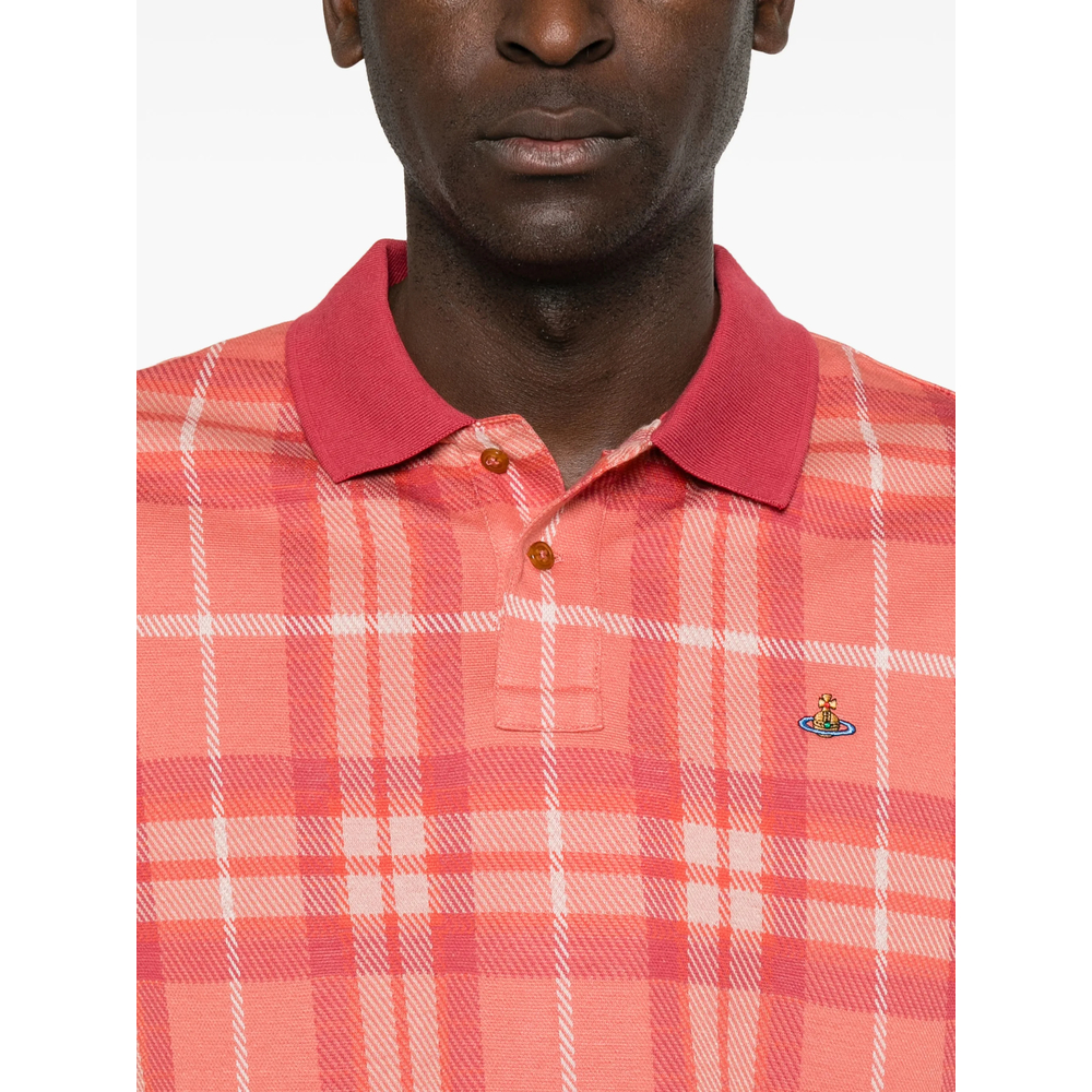 Check-Pattern Orb-Embroidered Polo Shirt
