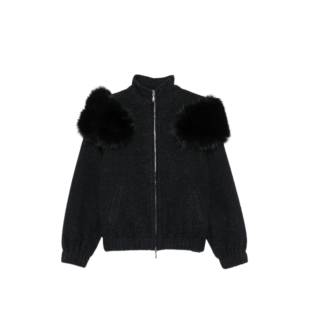 Shushu/Tong Faux-Fur Trim Flecked Coat