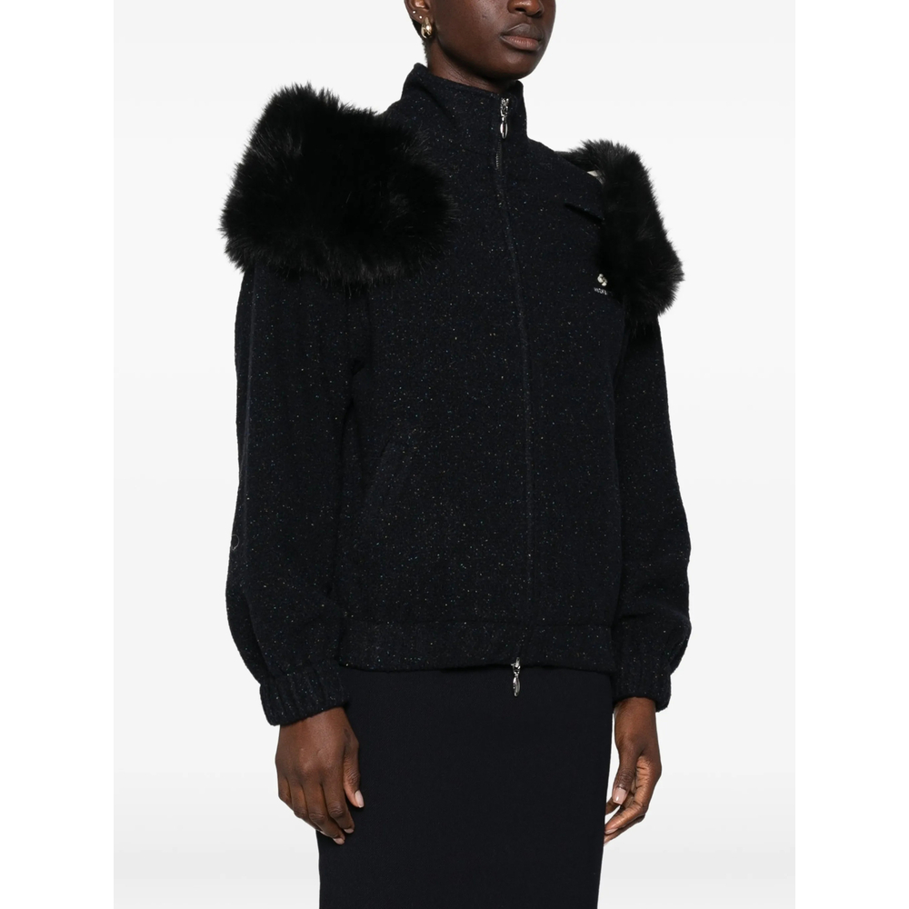 Shushu/Tong Faux-Fur Trim Flecked Coat