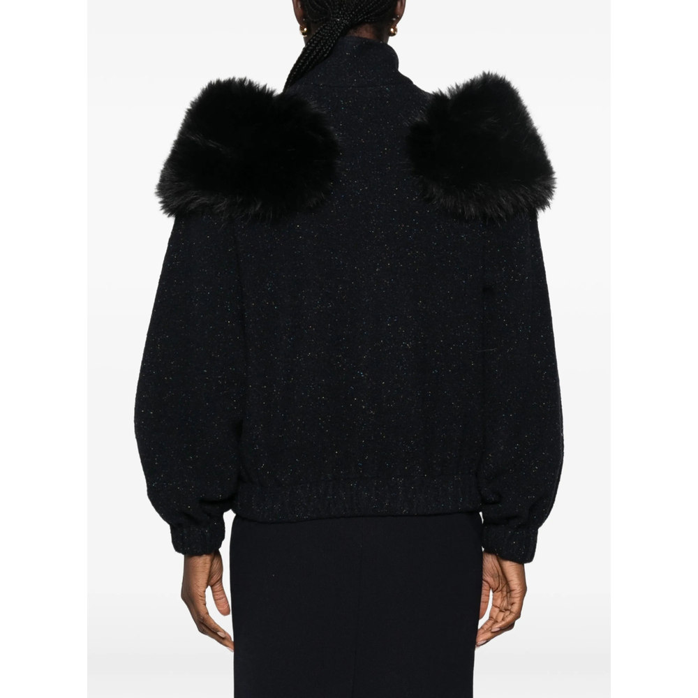 Shushu/Tong Faux-Fur Trim Flecked Coat