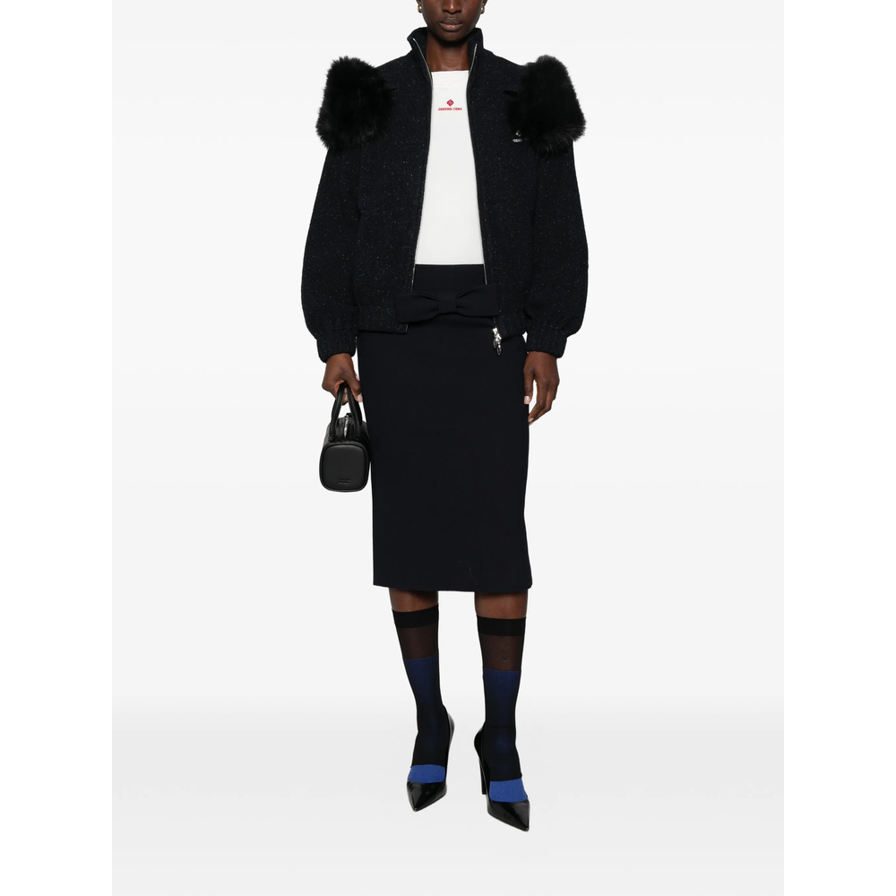 Shushu/Tong Faux-Fur Trim Flecked Coat