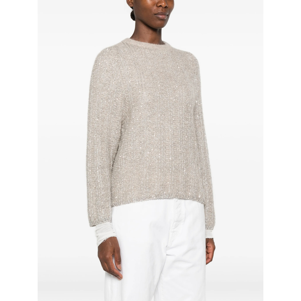 Sequin-Embellished Ribbed-Knit Sweater
