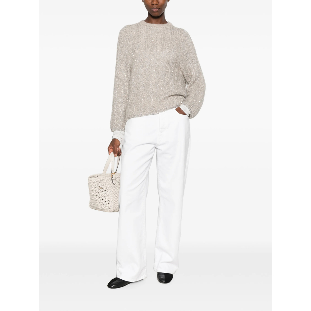 Sequin-Embellished Ribbed-Knit Sweater