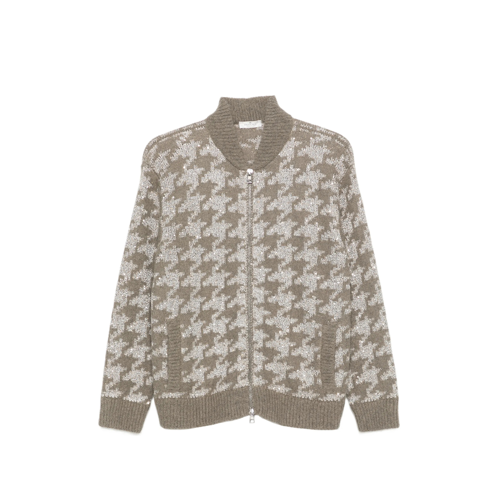 Panicale Cashmere Houndstooth-pattern Sequin-embellished Cardigan