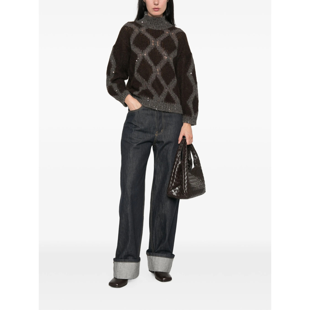Argyle-Knit Sequin-Embellished Sweater