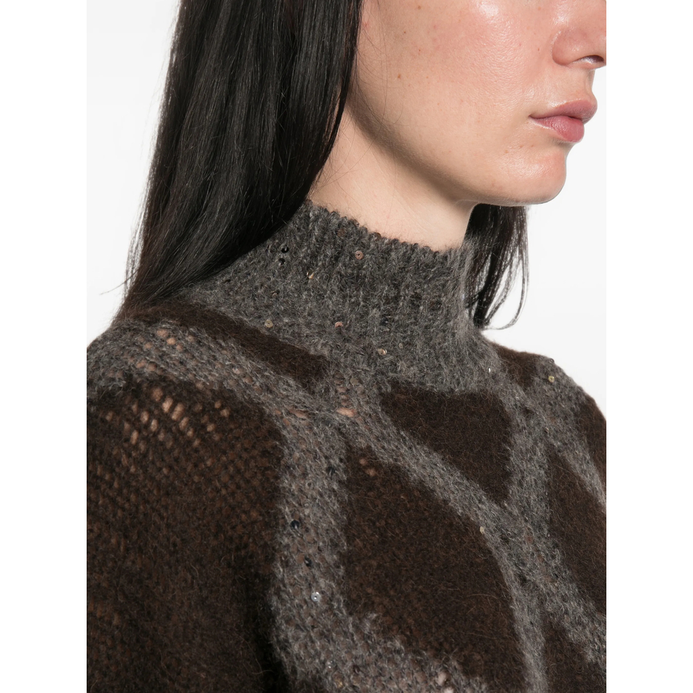 Argyle-Knit Sequin-Embellished Sweater