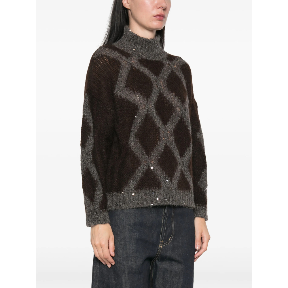 Argyle-Knit Sequin-Embellished Sweater