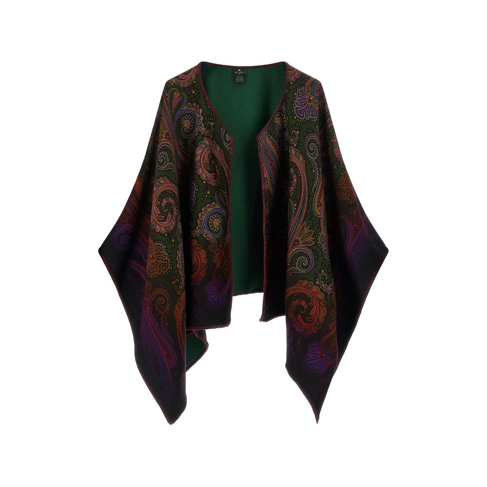 Etro Reversible Wool Cape With Degradé Paisley Motif