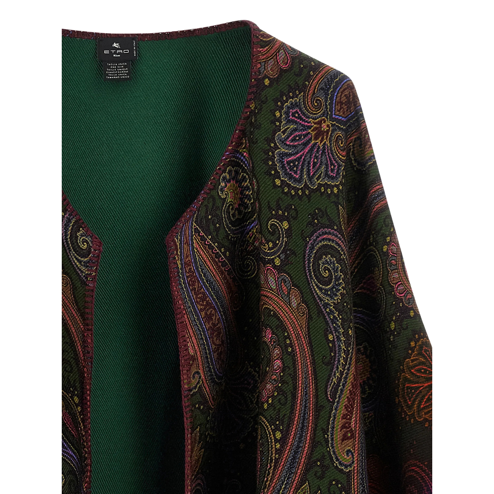 Reversible Wool Cape With Degradé Paisley Motif
