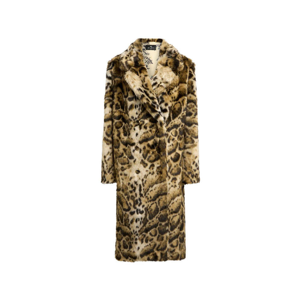 Etro Faux Fur Coat With Leopard Motif