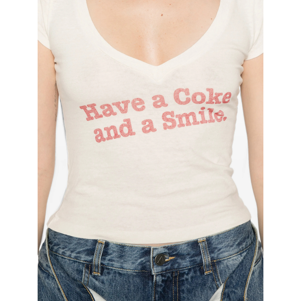 Re/Done X Coca Cola Slogan-Print V-Neck T-Shirt