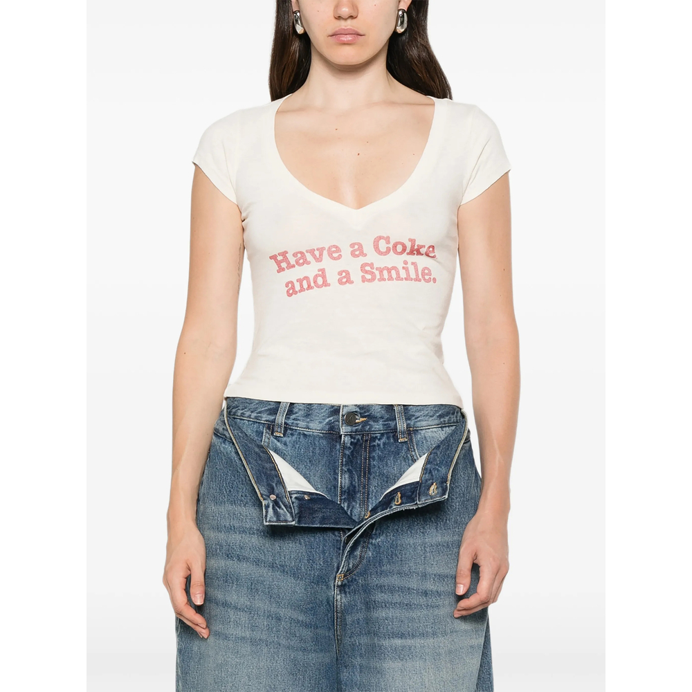 Re/Done X Coca Cola Slogan-Print V-Neck T-Shirt