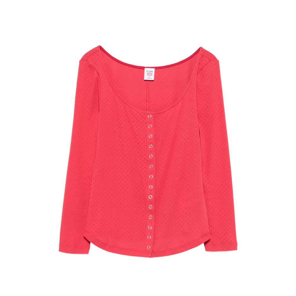 Re/Done X Hanes Pointelle-Knit Snap-Button Top