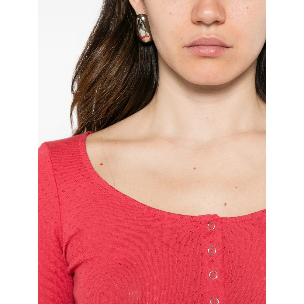 Re/Done X Hanes Pointelle-Knit Snap-Button Top