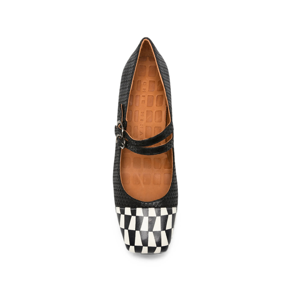 Volcano Check-Pattern Double-Strap Pumps