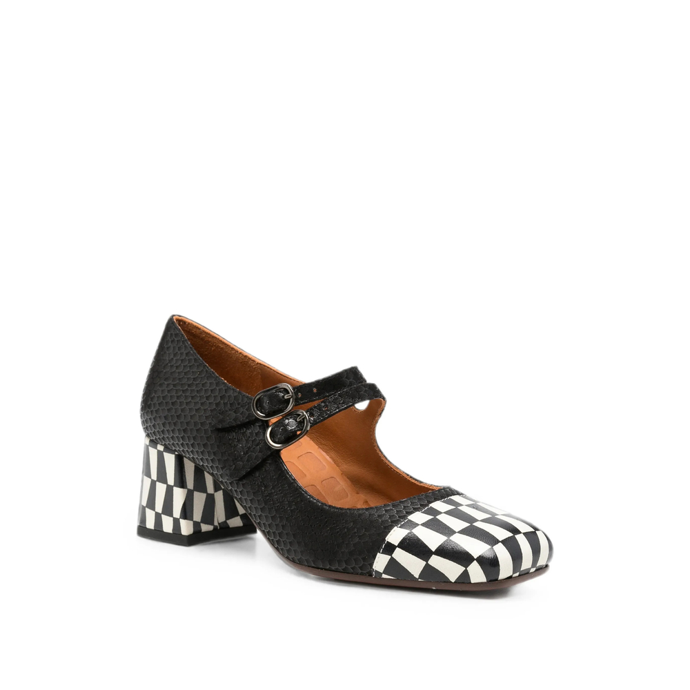 Volcano Check-Pattern Double-Strap Pumps