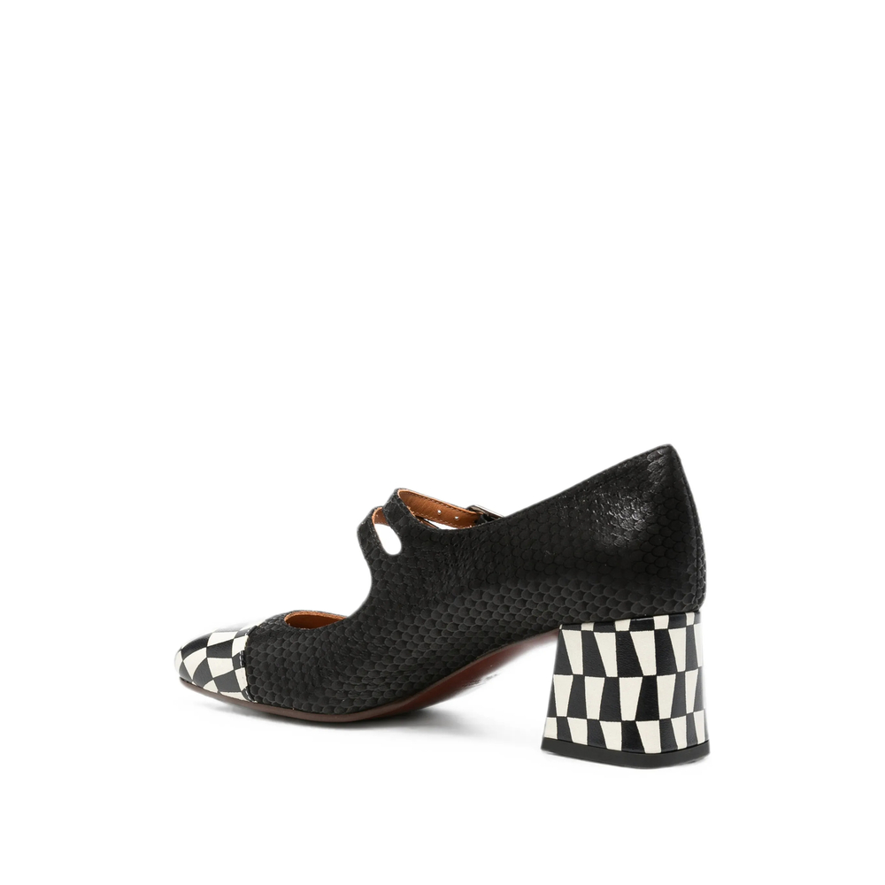 Volcano Check-Pattern Double-Strap Pumps