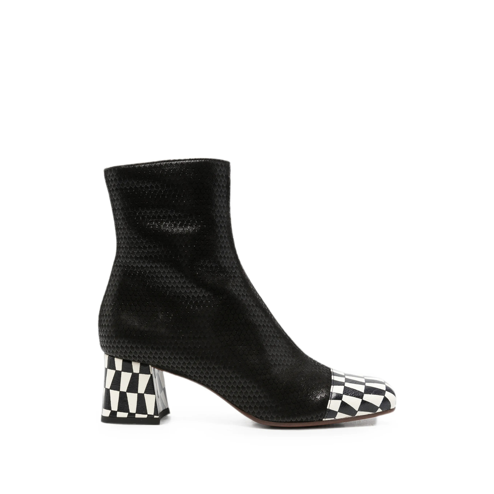 Chie Mihara Volkiara Snake-effect Checkerboard Ankle Boots