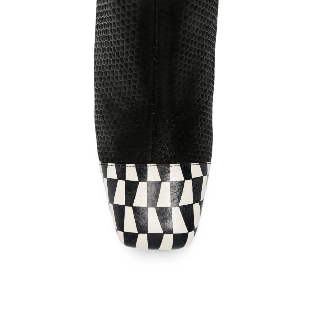 Volkiara Snake-Effect Checkerboard Ankle Boots