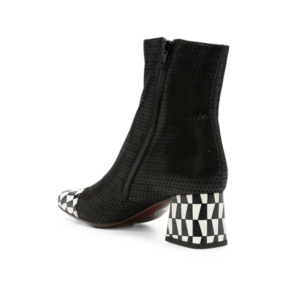 Volkiara Snake-Effect Checkerboard Ankle Boots