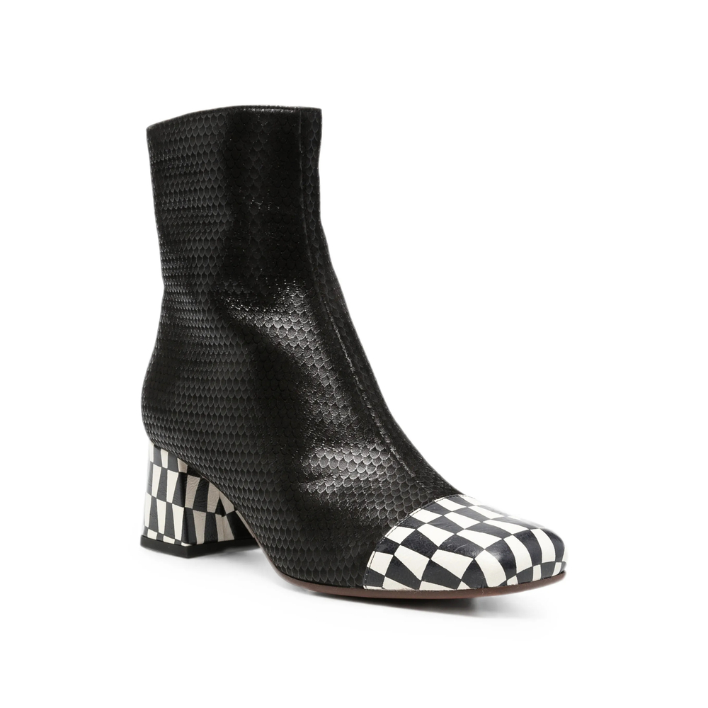 Volkiara Snake-Effect Checkerboard Ankle Boots