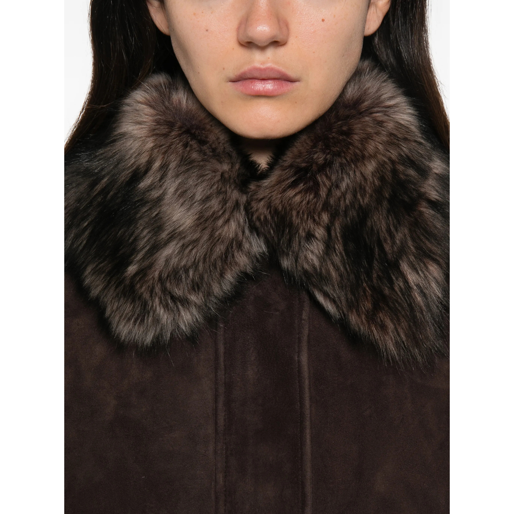 Faux-Fur Collar Suede Bomber Jacket