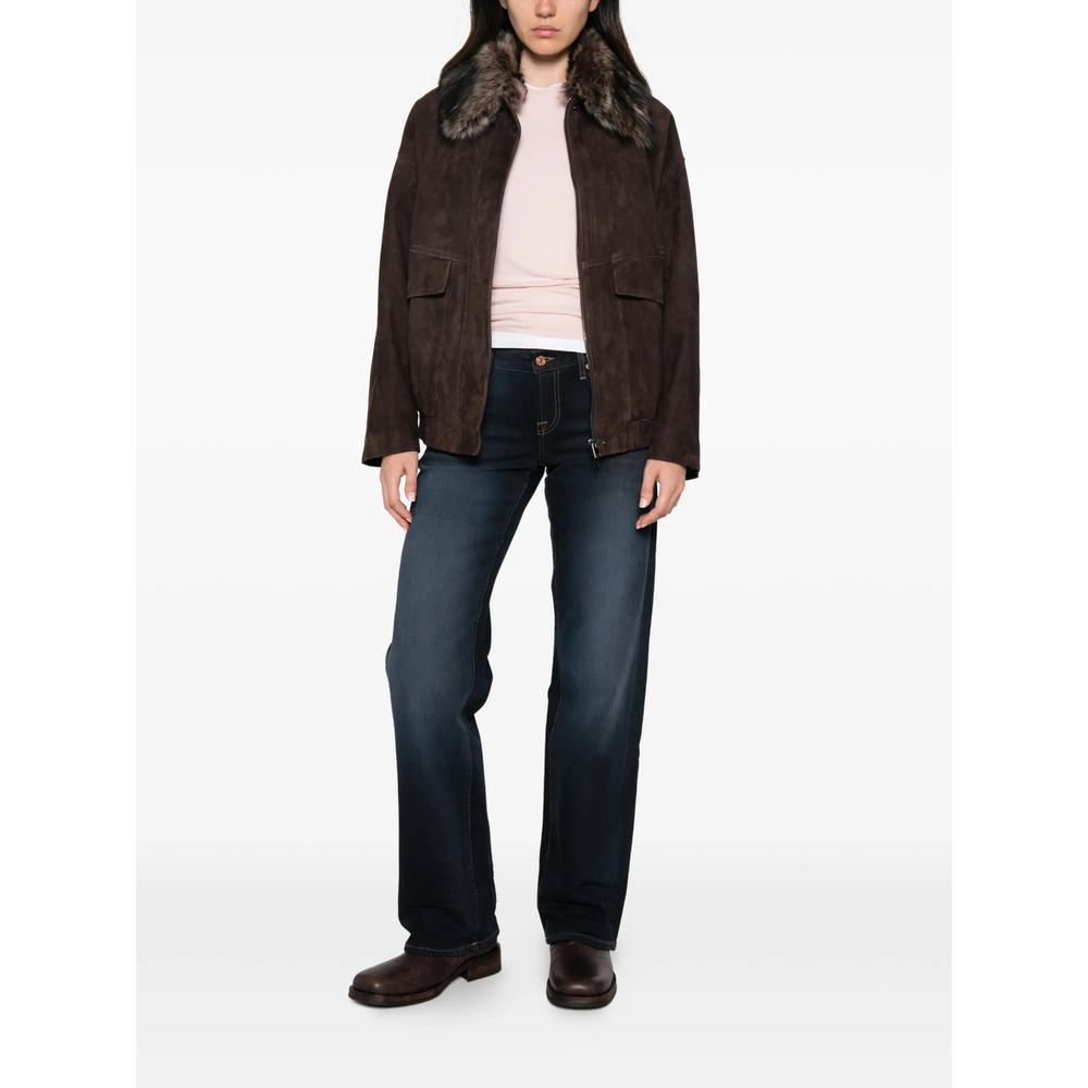Faux-Fur Collar Suede Bomber Jacket