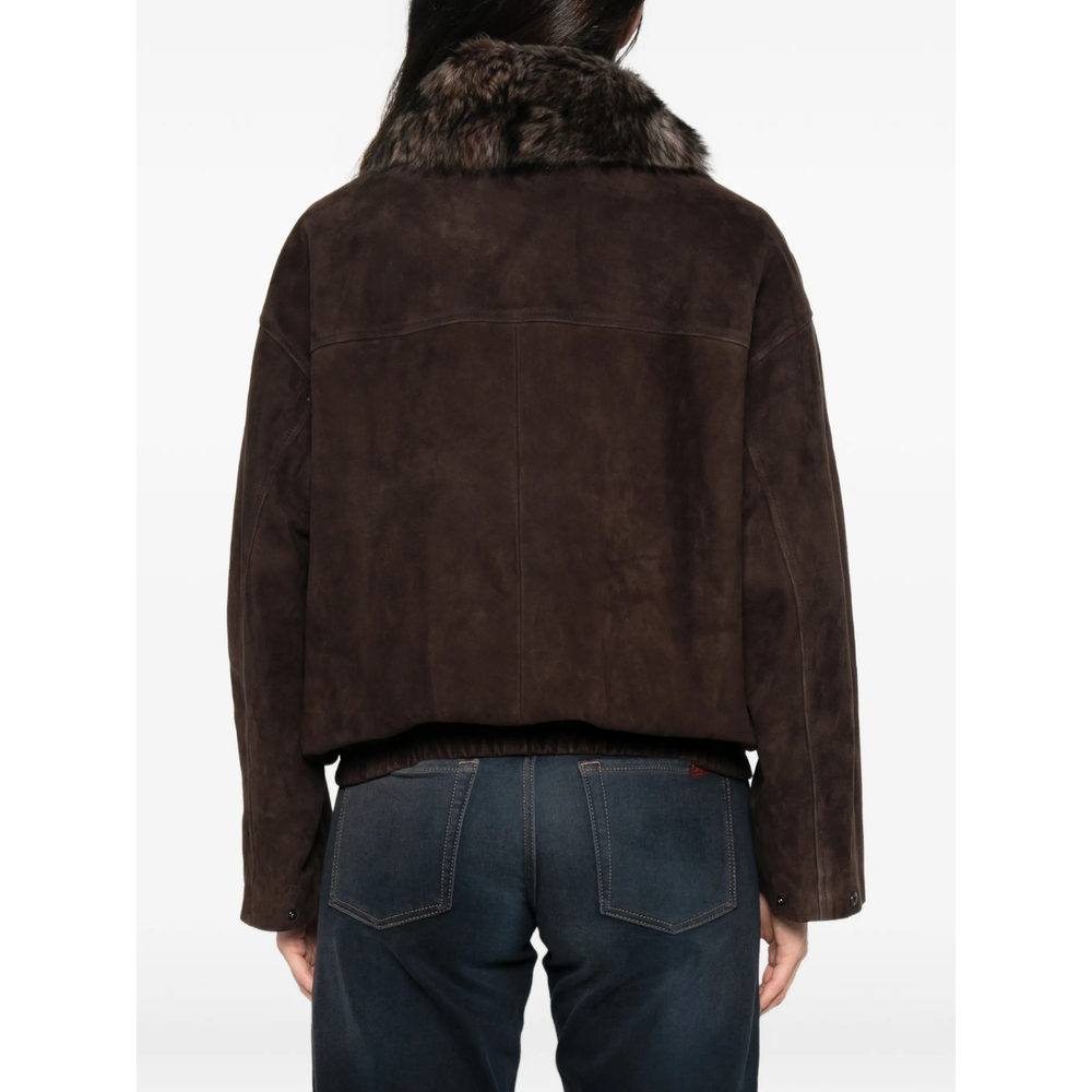 Faux-Fur Collar Suede Bomber Jacket
