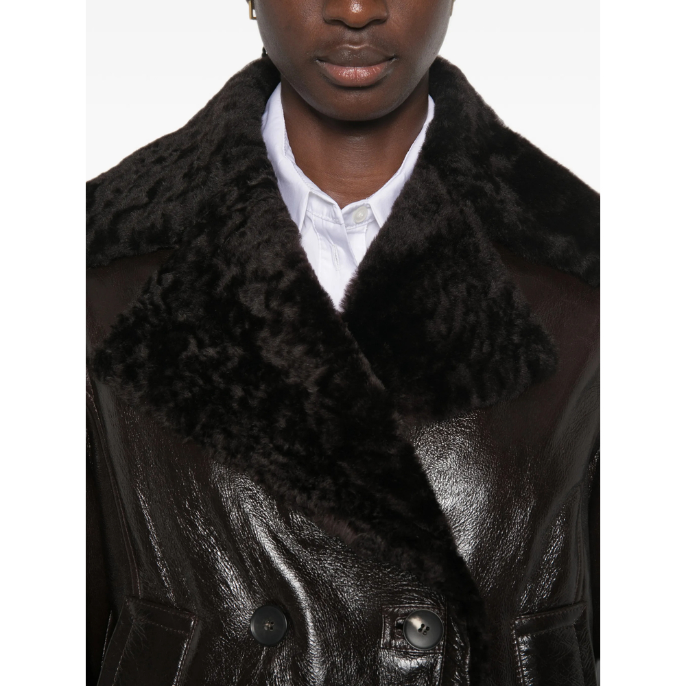 Shearling-Collar Double-Breasted Jacket