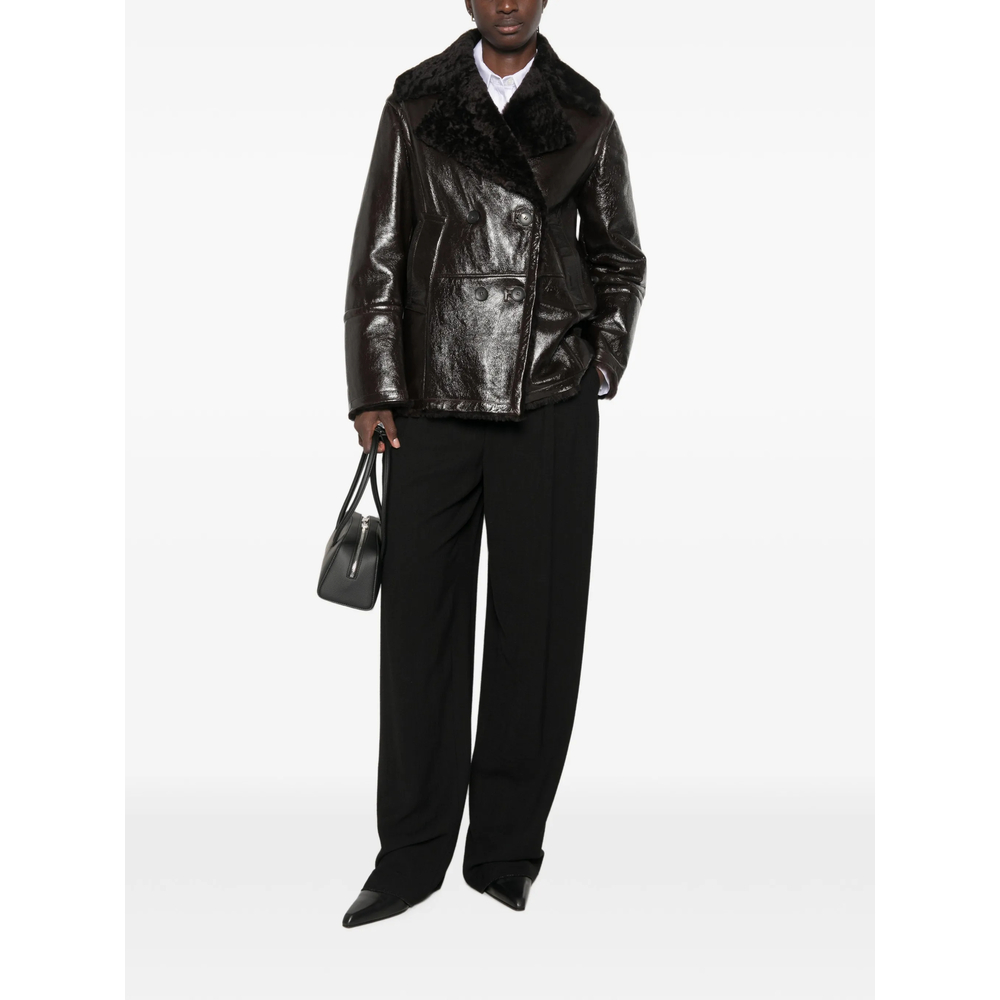 Shearling-Collar Double-Breasted Jacket