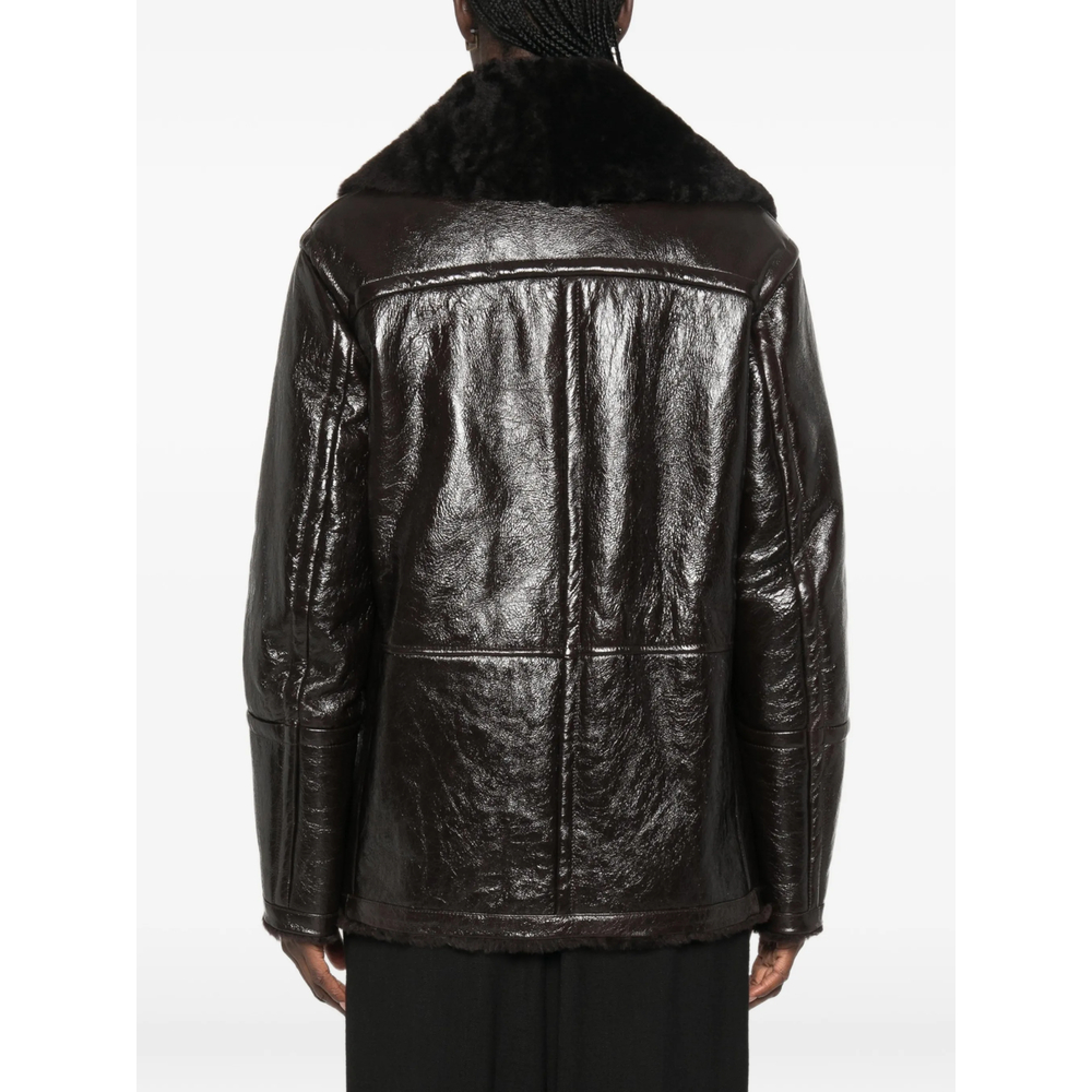 Shearling-Collar Double-Breasted Jacket