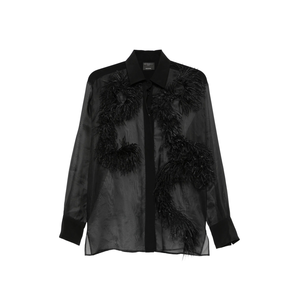 Antonelli Firenze Feather-trim Sheer Shirt