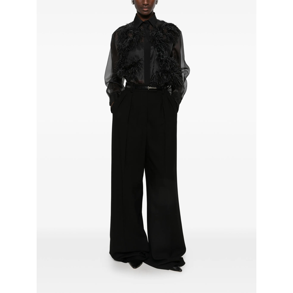Feather-Trim Sheer Shirt