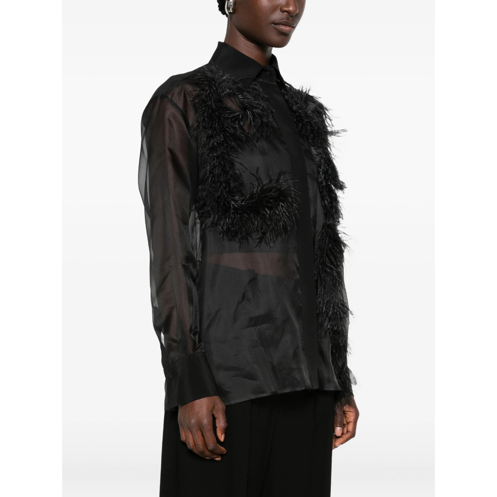 Feather-Trim Sheer Shirt