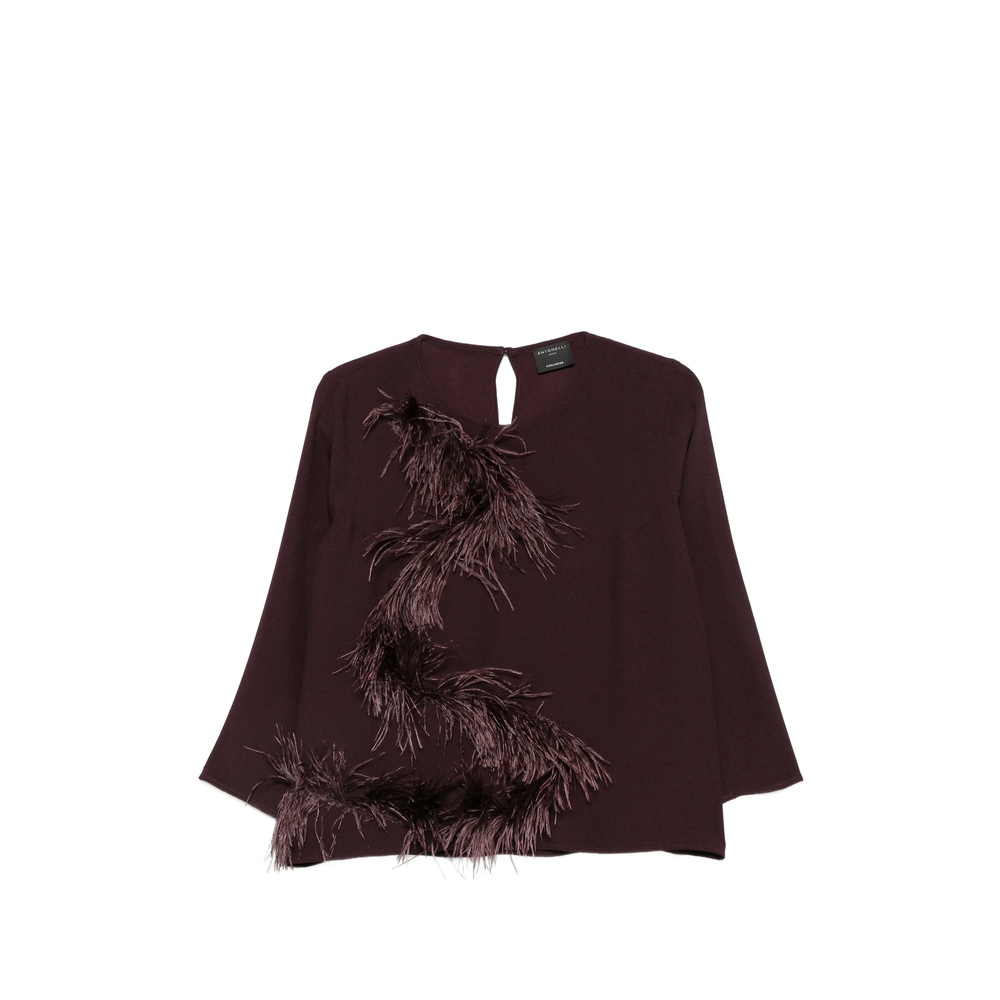 Antonelli Firenze Feather-trim Long-sleeve Top