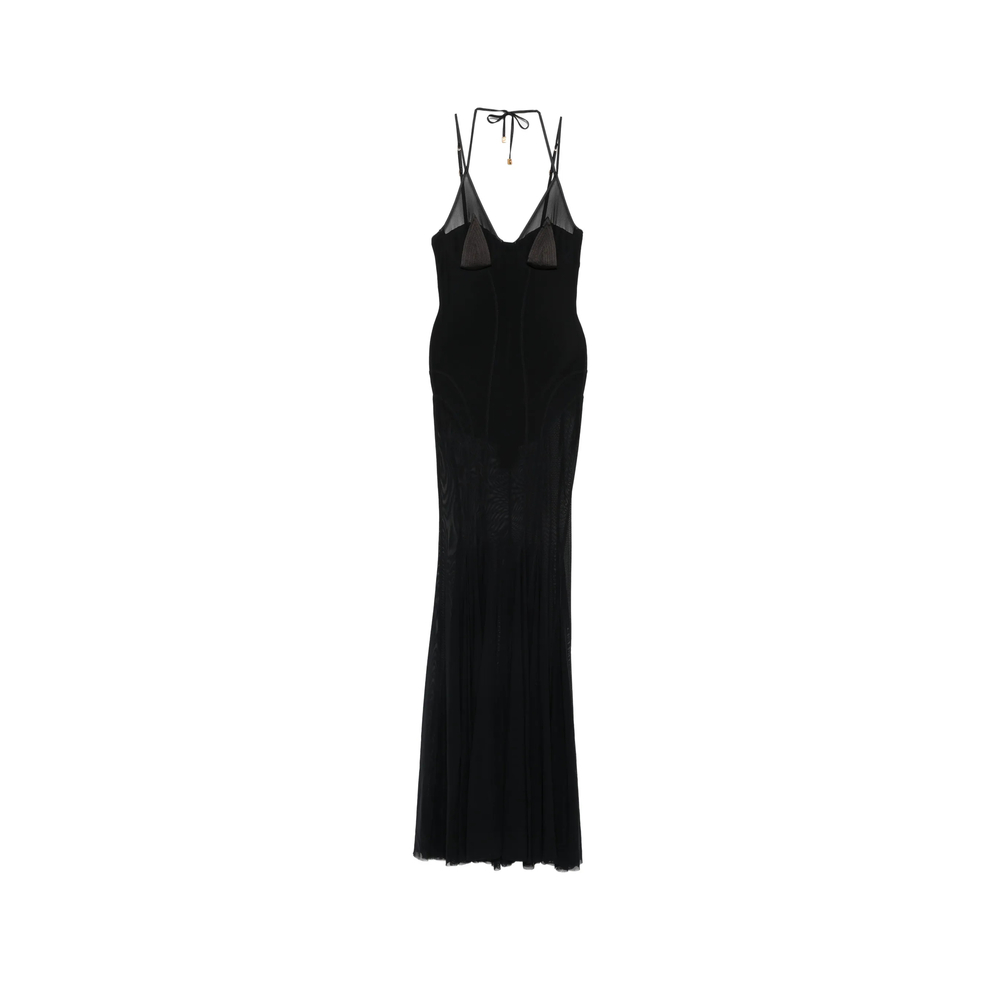 Elisabetta Franchi Sheer-panelled Pleated Maxi Dress