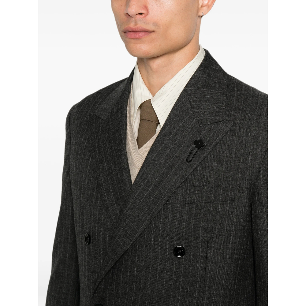 Pinstripe-Pattern Double-Breasted Blazer