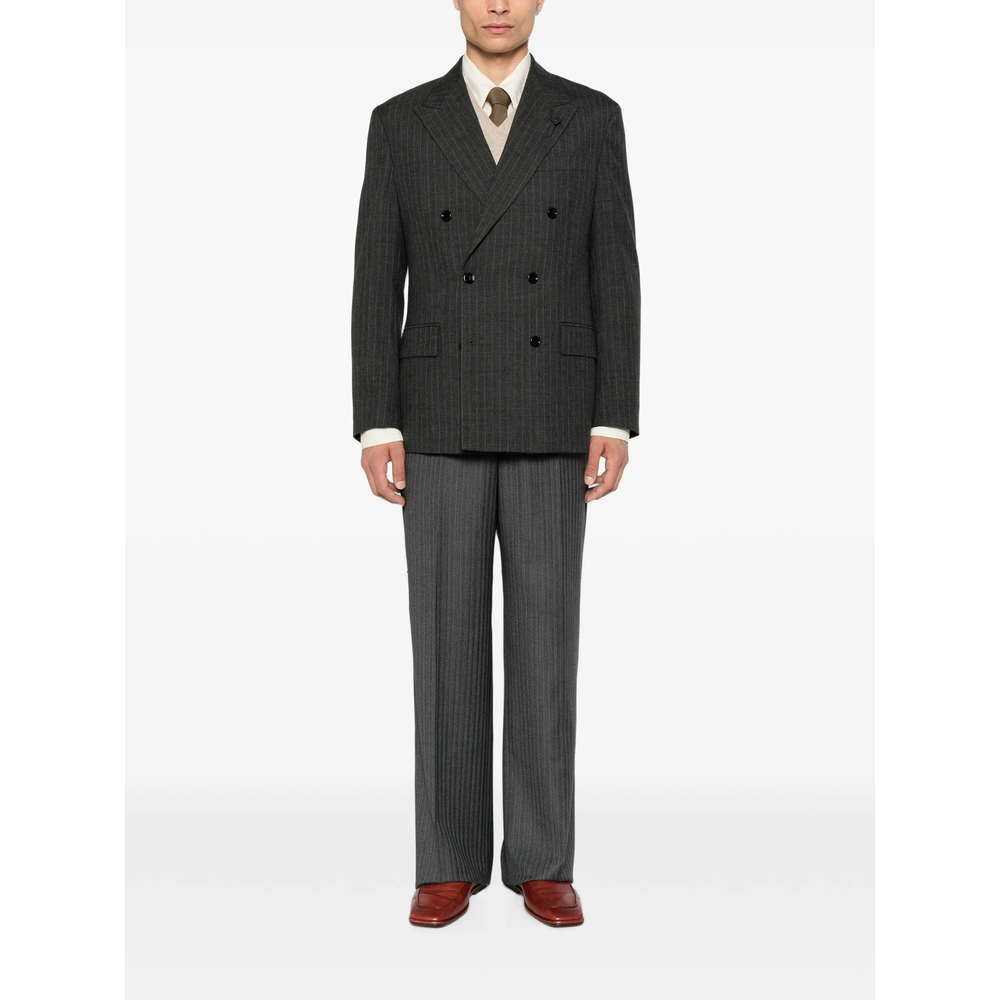 Pinstripe-Pattern Double-Breasted Blazer