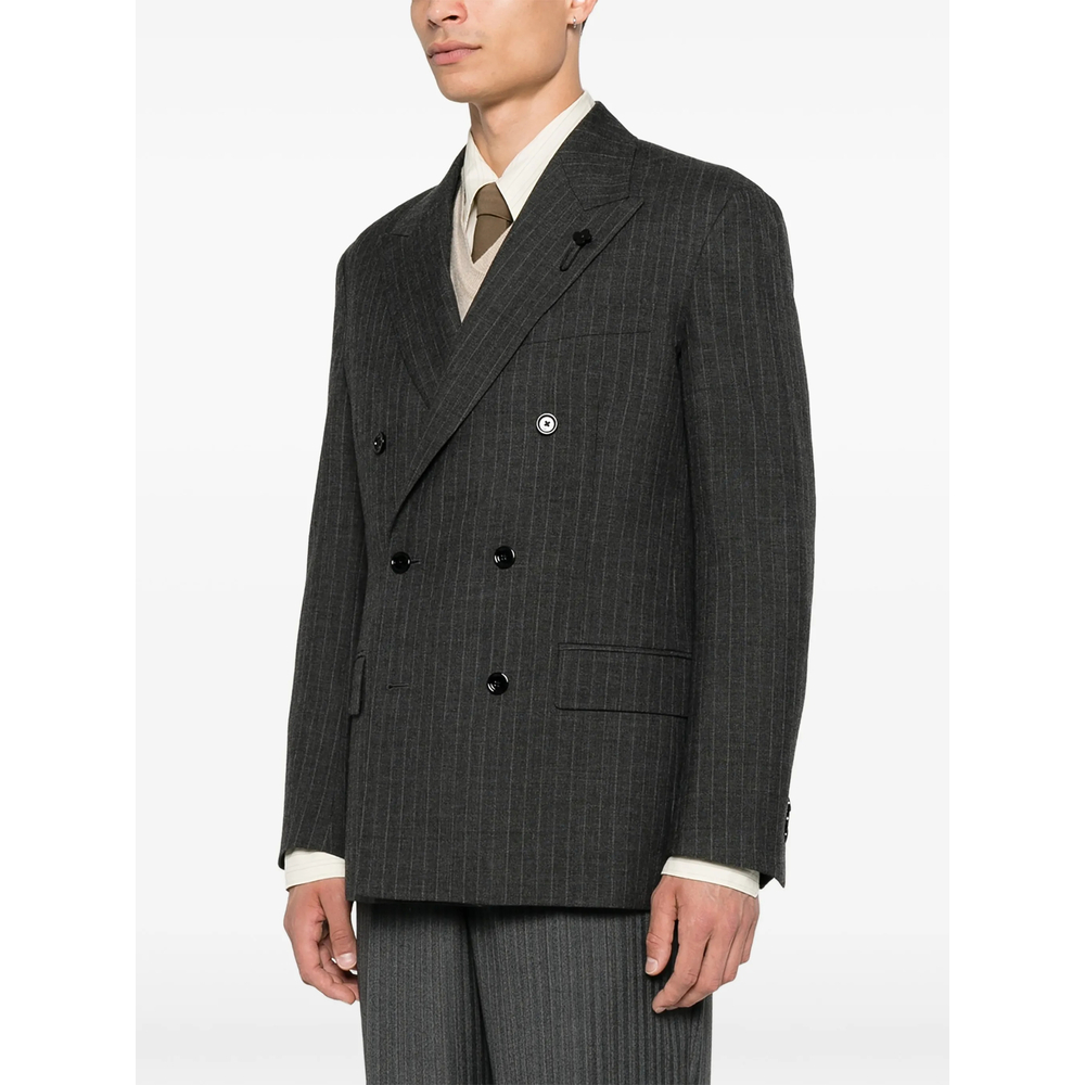Pinstripe-Pattern Double-Breasted Blazer