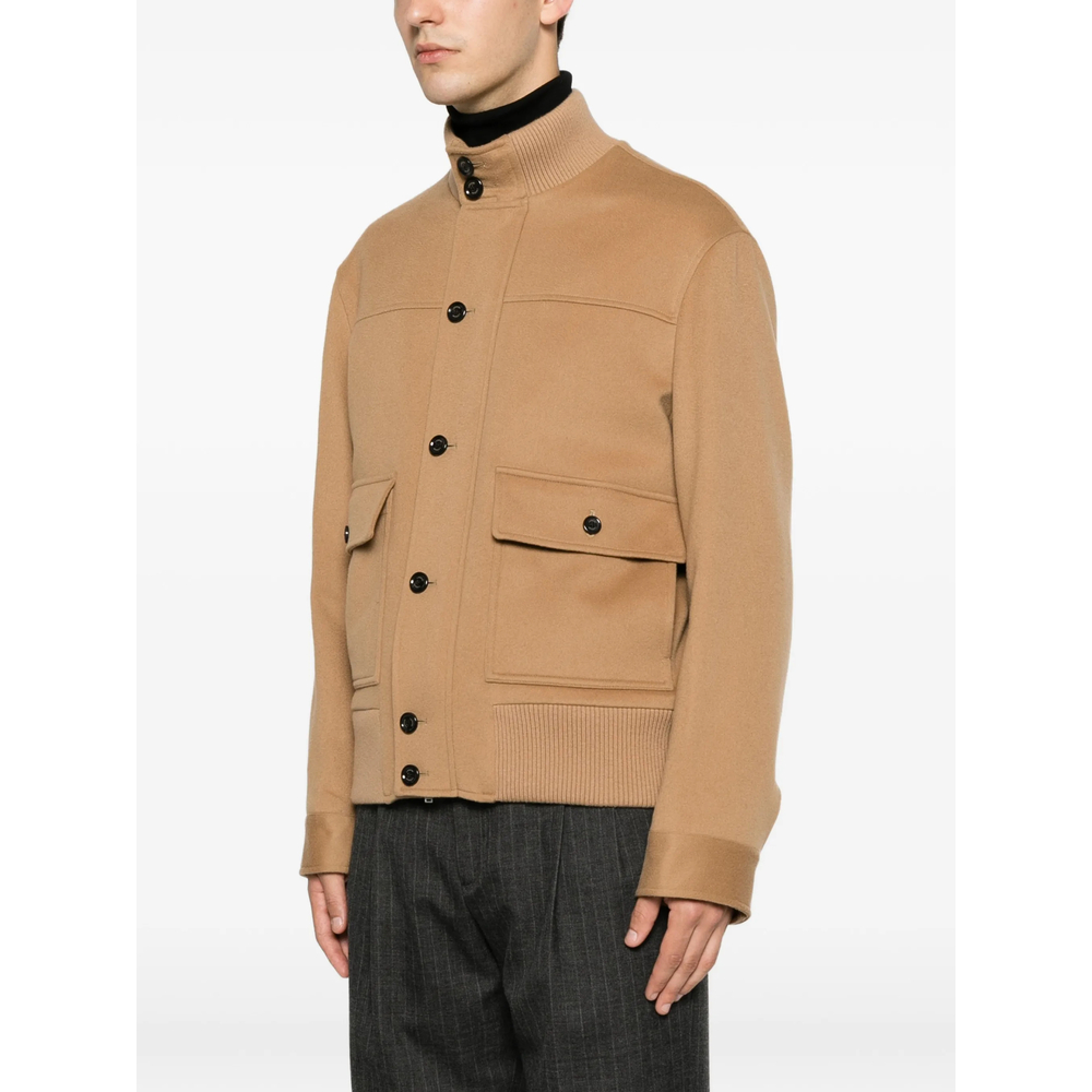 Button-Up Ribbed-Trim Jacket