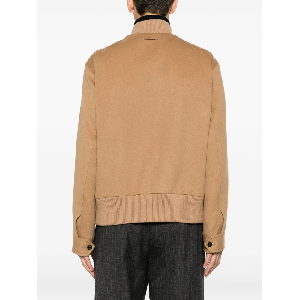 Button-Up Ribbed-Trim Jacket