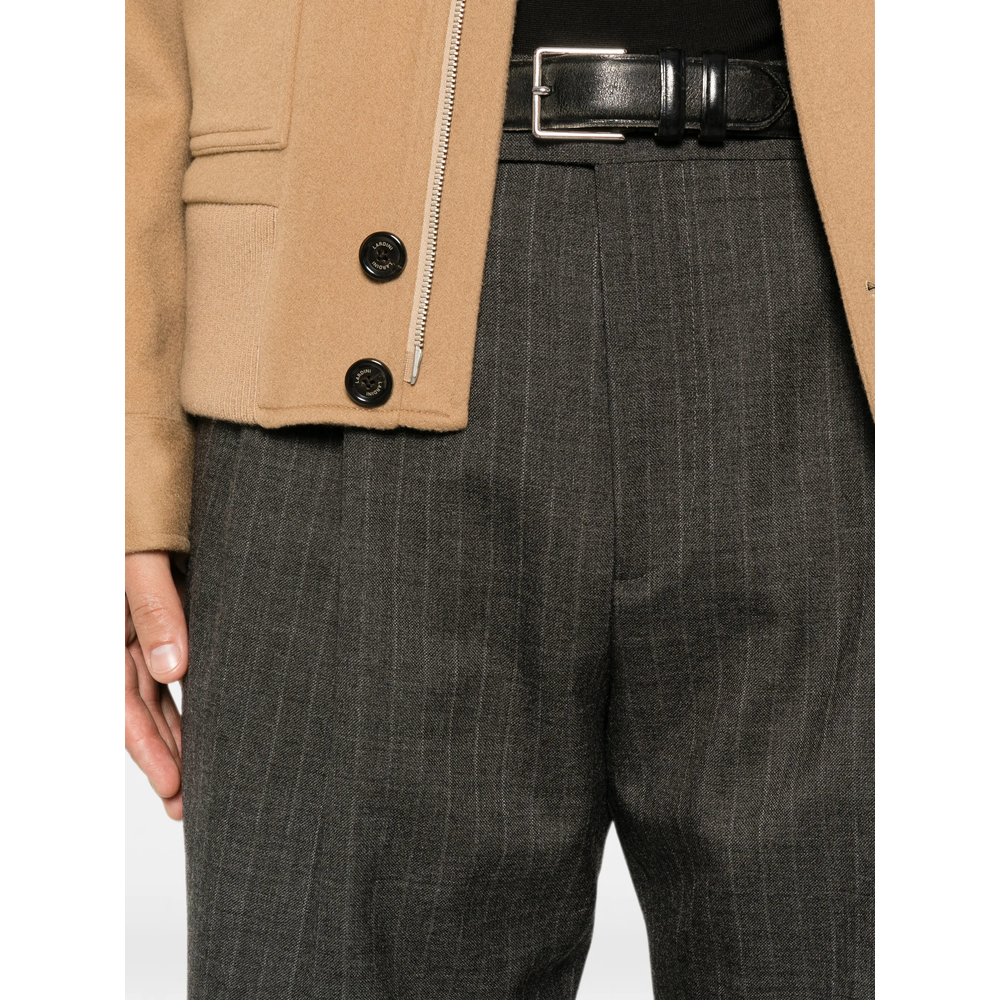 Pinstripe Pleated-Design Trousers