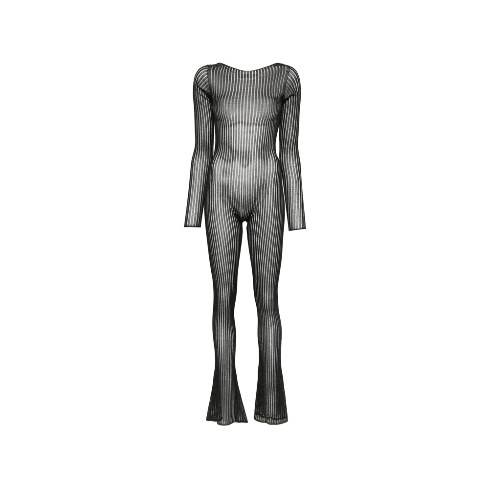 Dondup Ribbed-knit Open-back Jumpsuit In Black