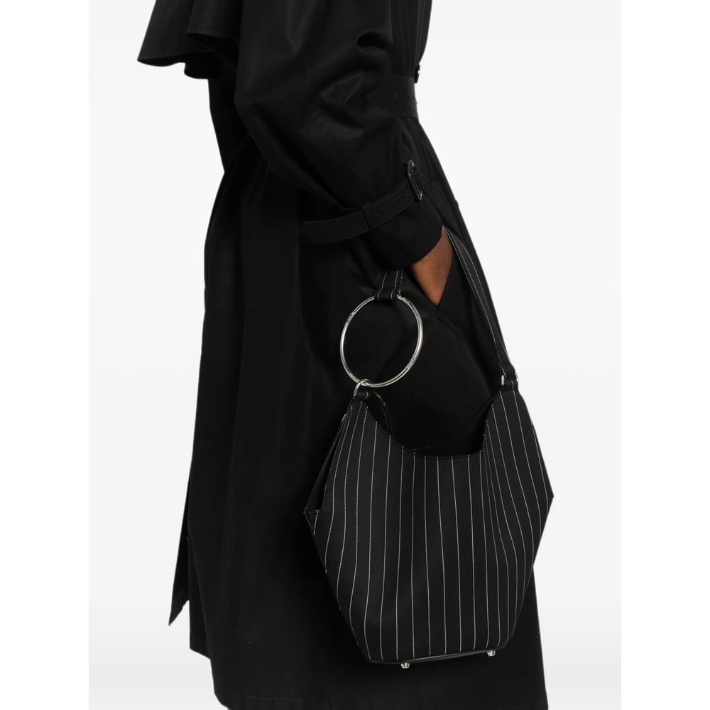 Pinstripe-Pattern Ring-Handle Tote Bag