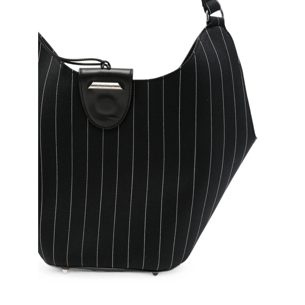 Pinstripe-Pattern Ring-Handle Tote Bag