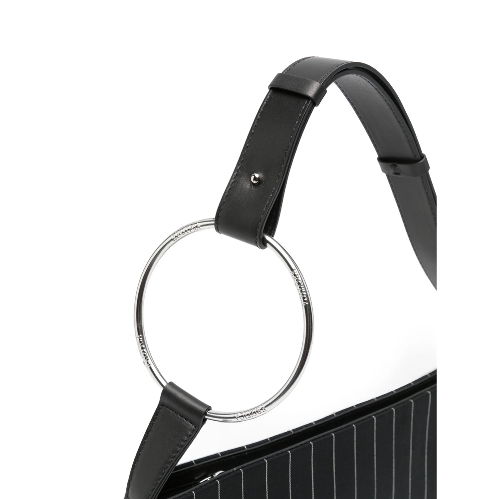 Pinstripe-Pattern Ring-Detail Tote Bag