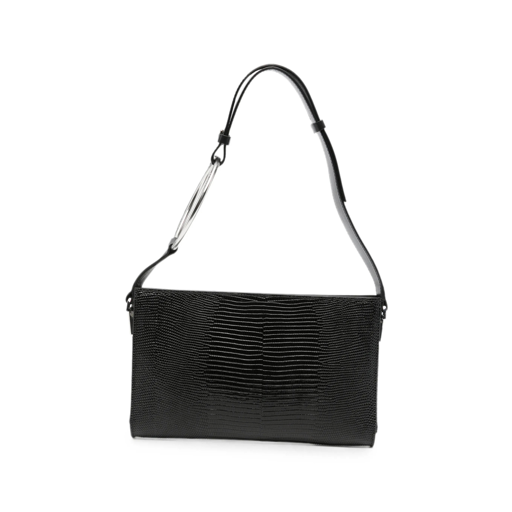 Dondup Ring-handle Lizard-effect Tote Bag In Black