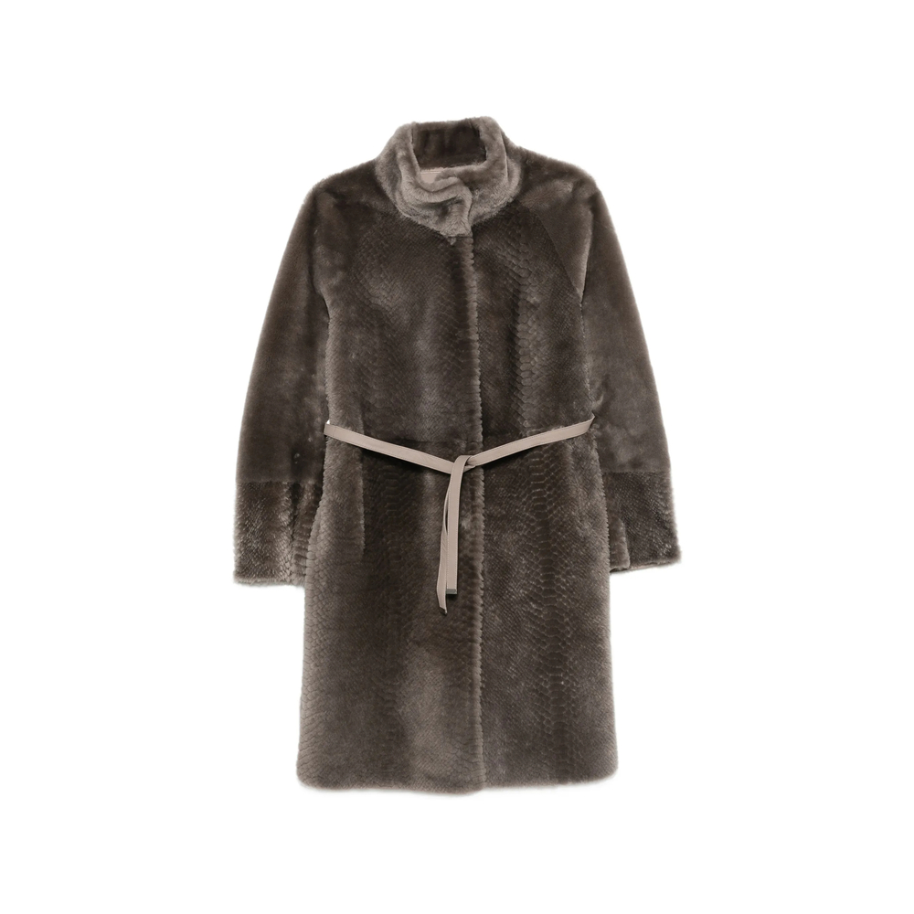 Suprema X Eraldo Belted Snake-effect Coat