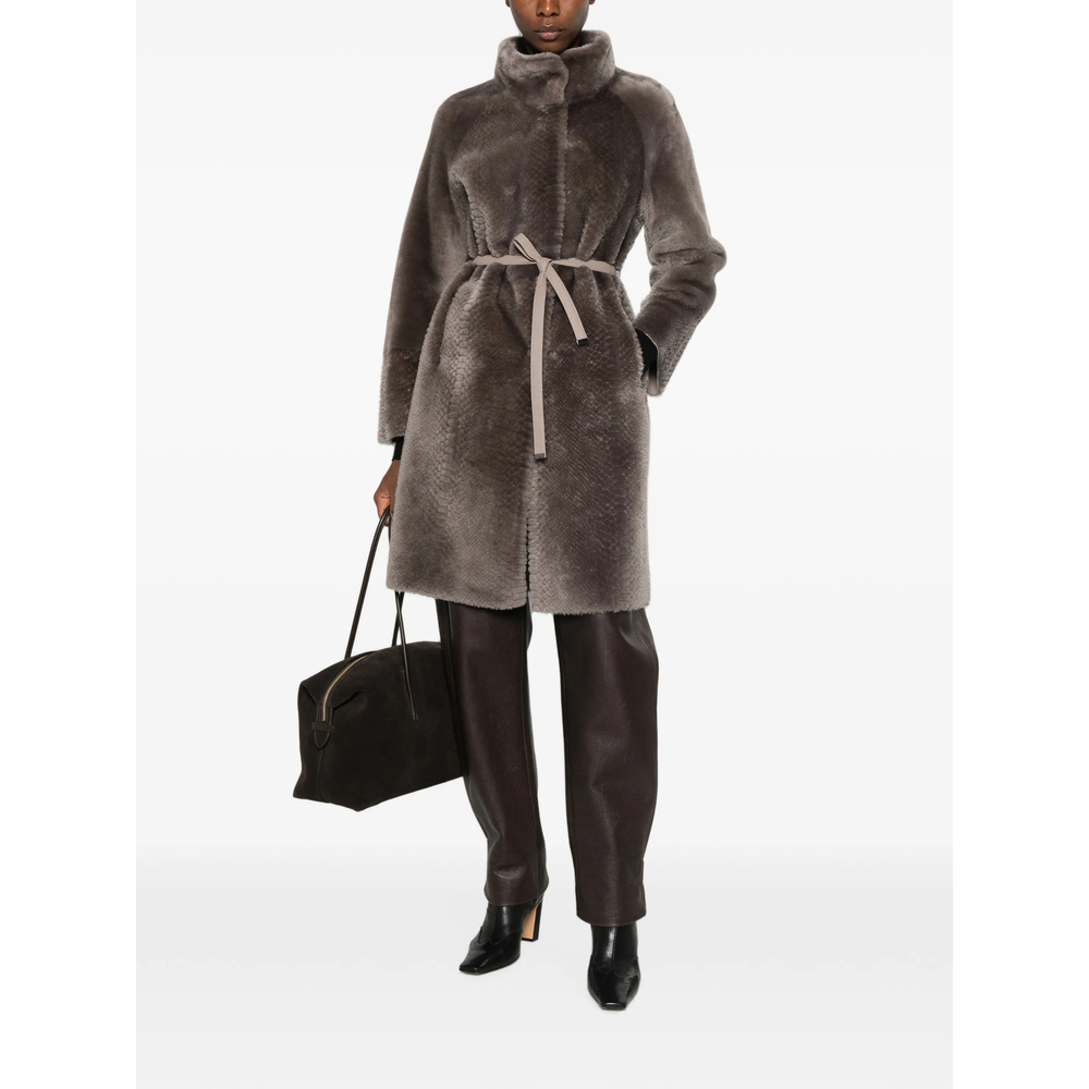 X Eraldo Belted Snake-Effect Coat